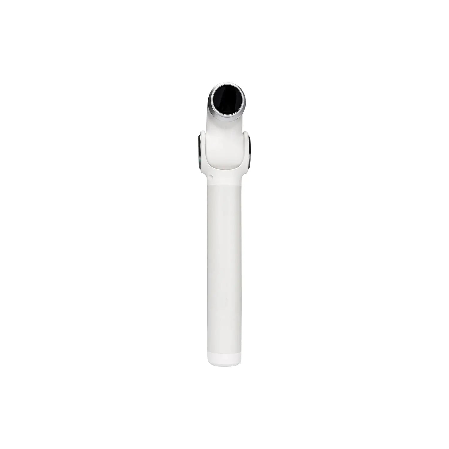 White electronic device with black circular component on a white background