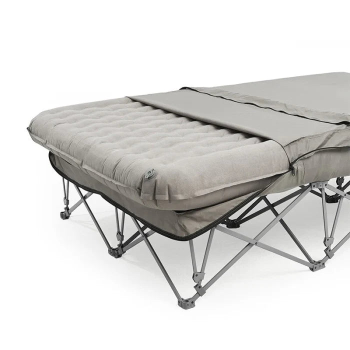 Foldable bed with mattress on a white background