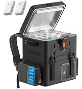 Portable light with multiple outlets and controls on a black background