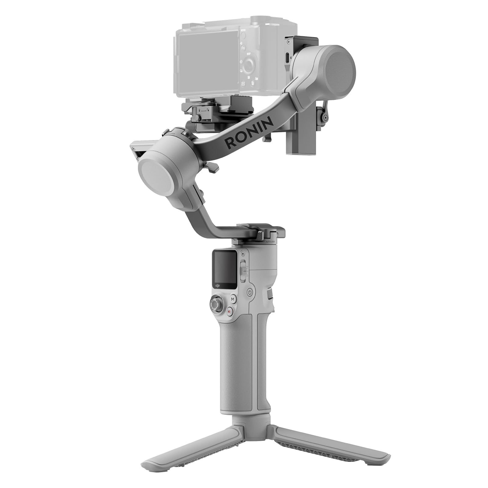 Camera stabilizer with 'RONIN' branding on a white background