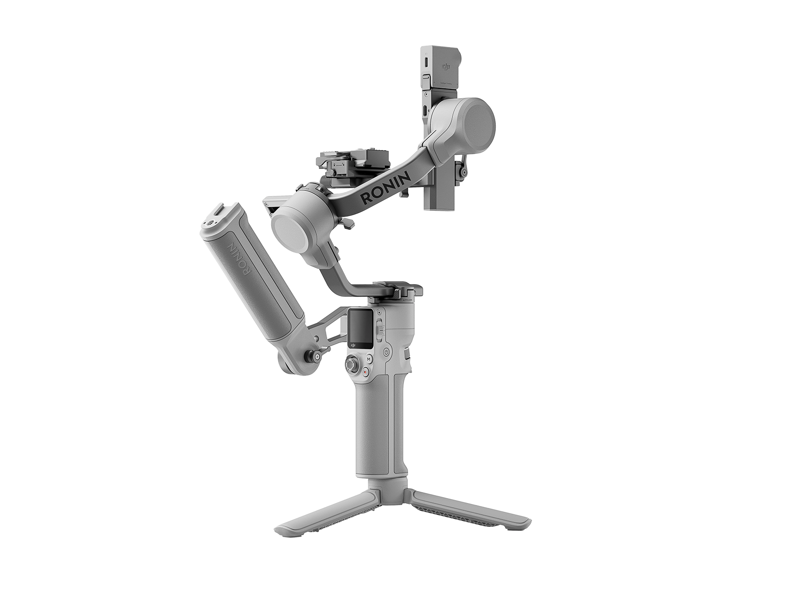 Camera stabilizer with 'RONIN' branding on a black background