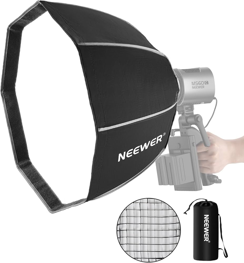 Neewer photography softbox with grid and carrying case on a white background