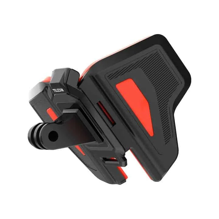 Black and red phone mount on a white background
