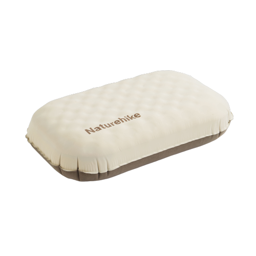 Beige inflatable pillow with 'Naturehike' branding on a white background