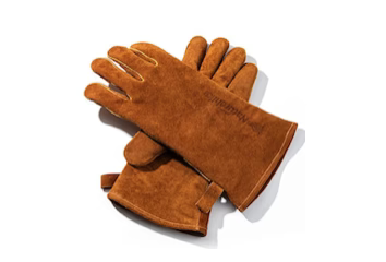 Pair of brown leather gloves on a white background
