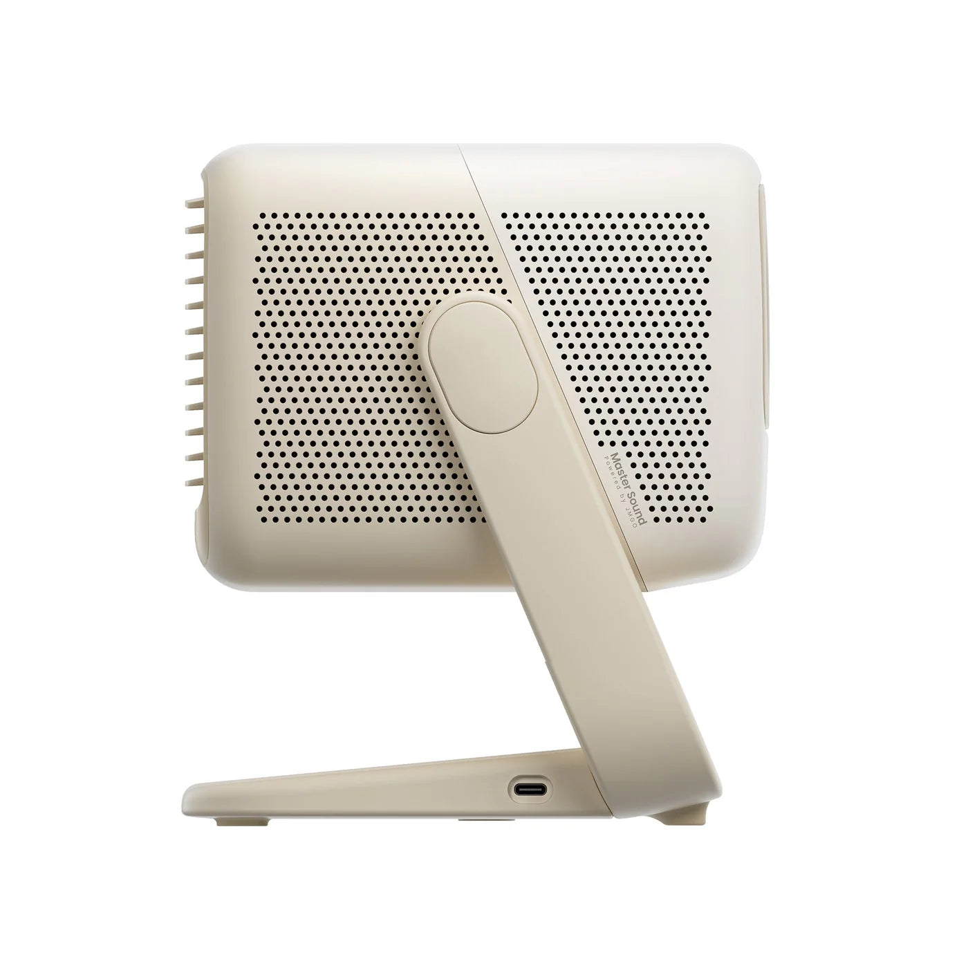 Beige electronic device with a mesh design on a white background