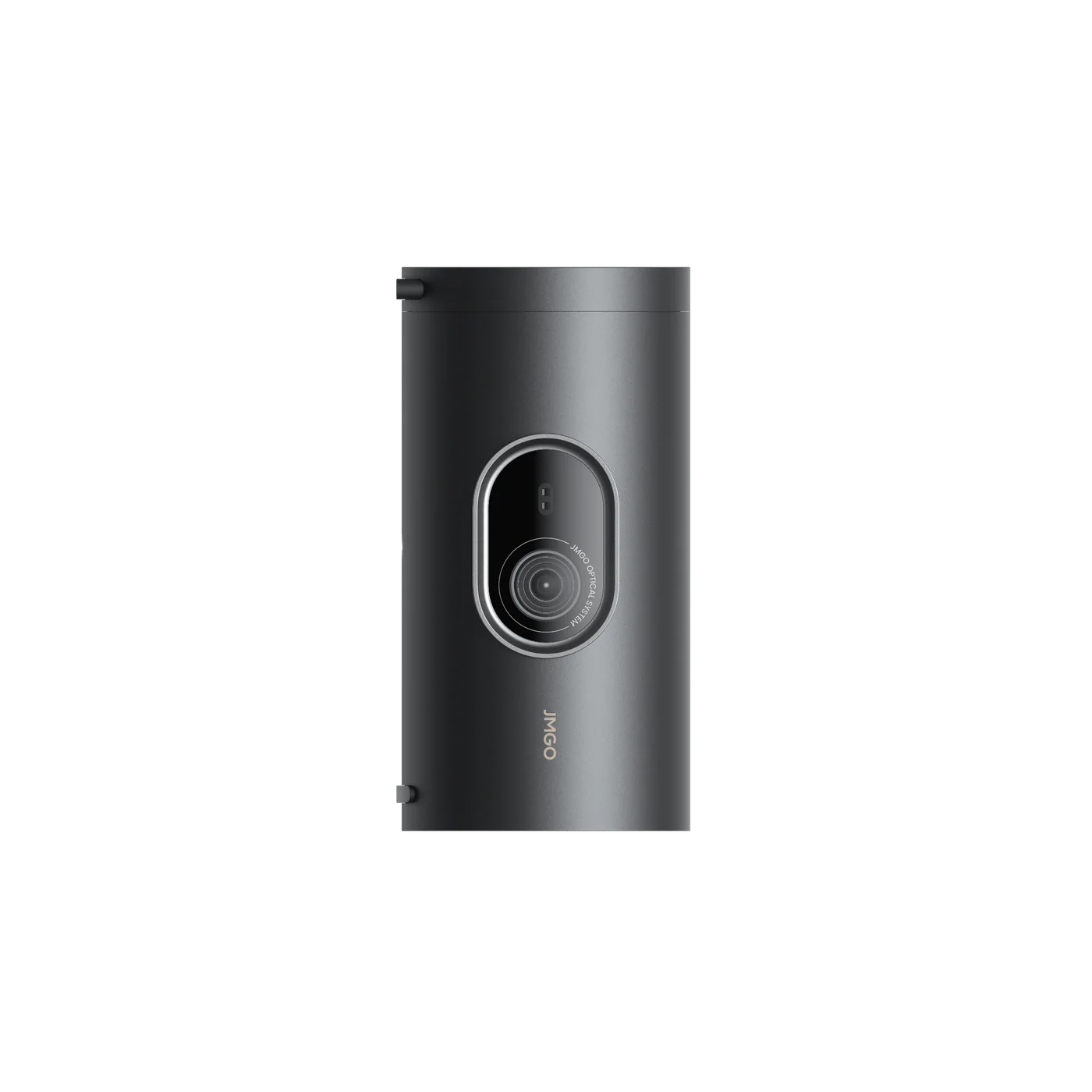 Black cylindrical device with a camera lens on a white background