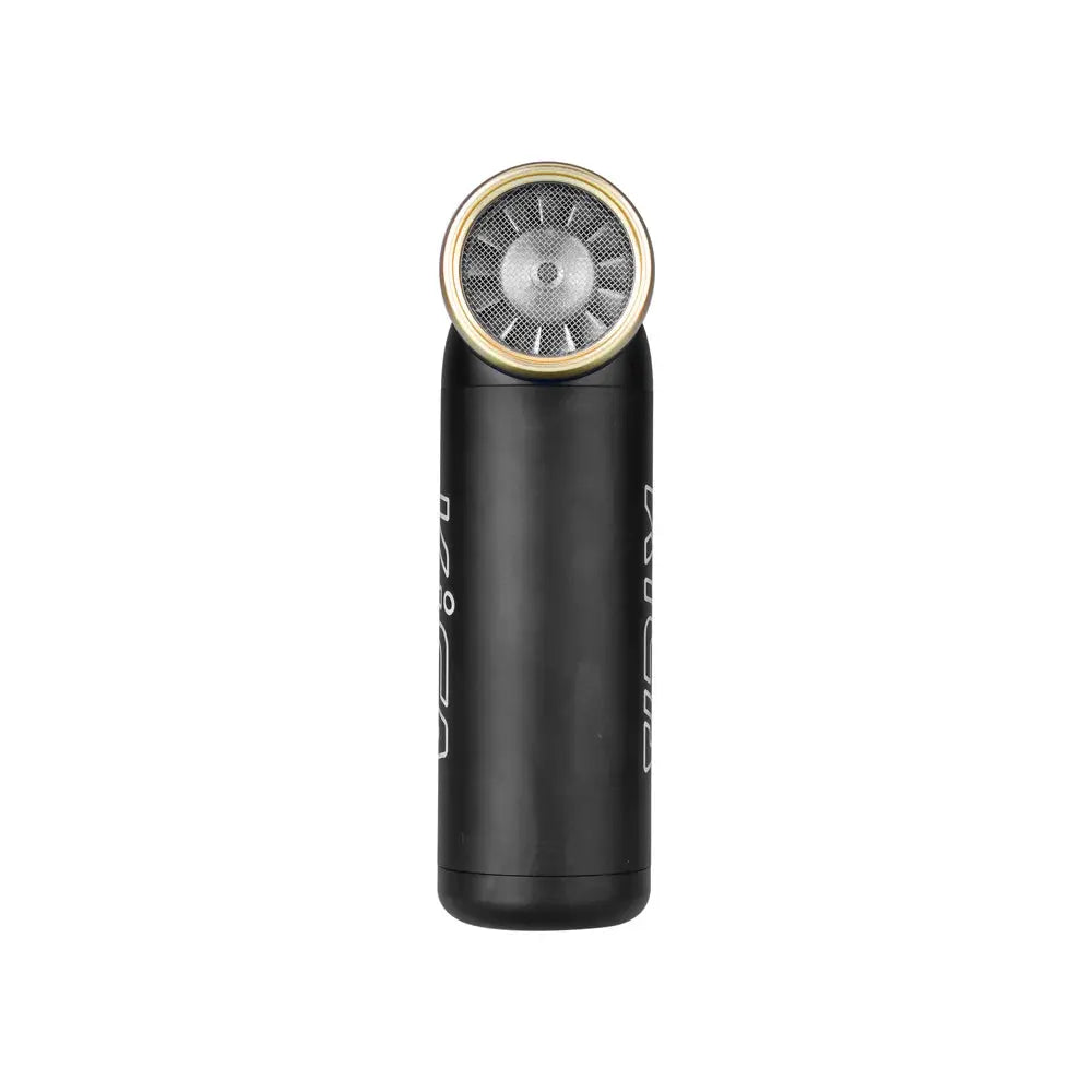 Black electric shaver with gold accents on a white background