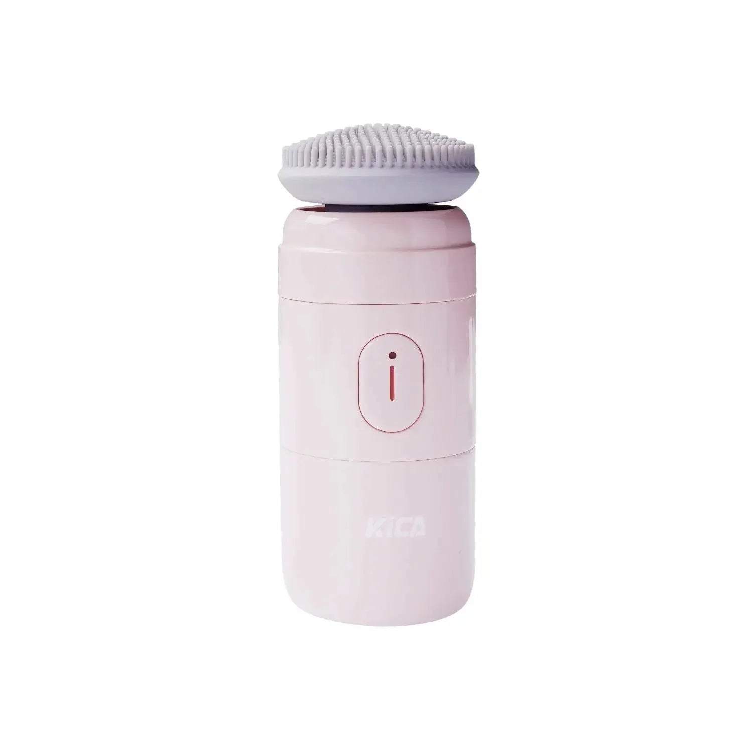 Pink facial cleansing brush with a white background