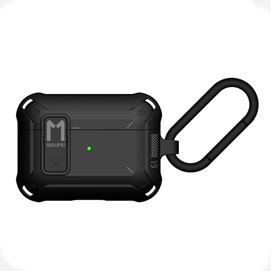 Black rugged case with carabiner on a white background