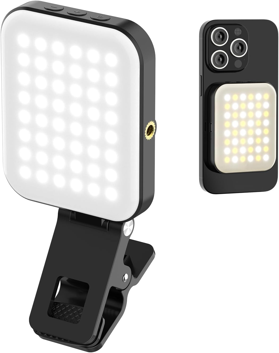 LED ring light with remote control on a white background