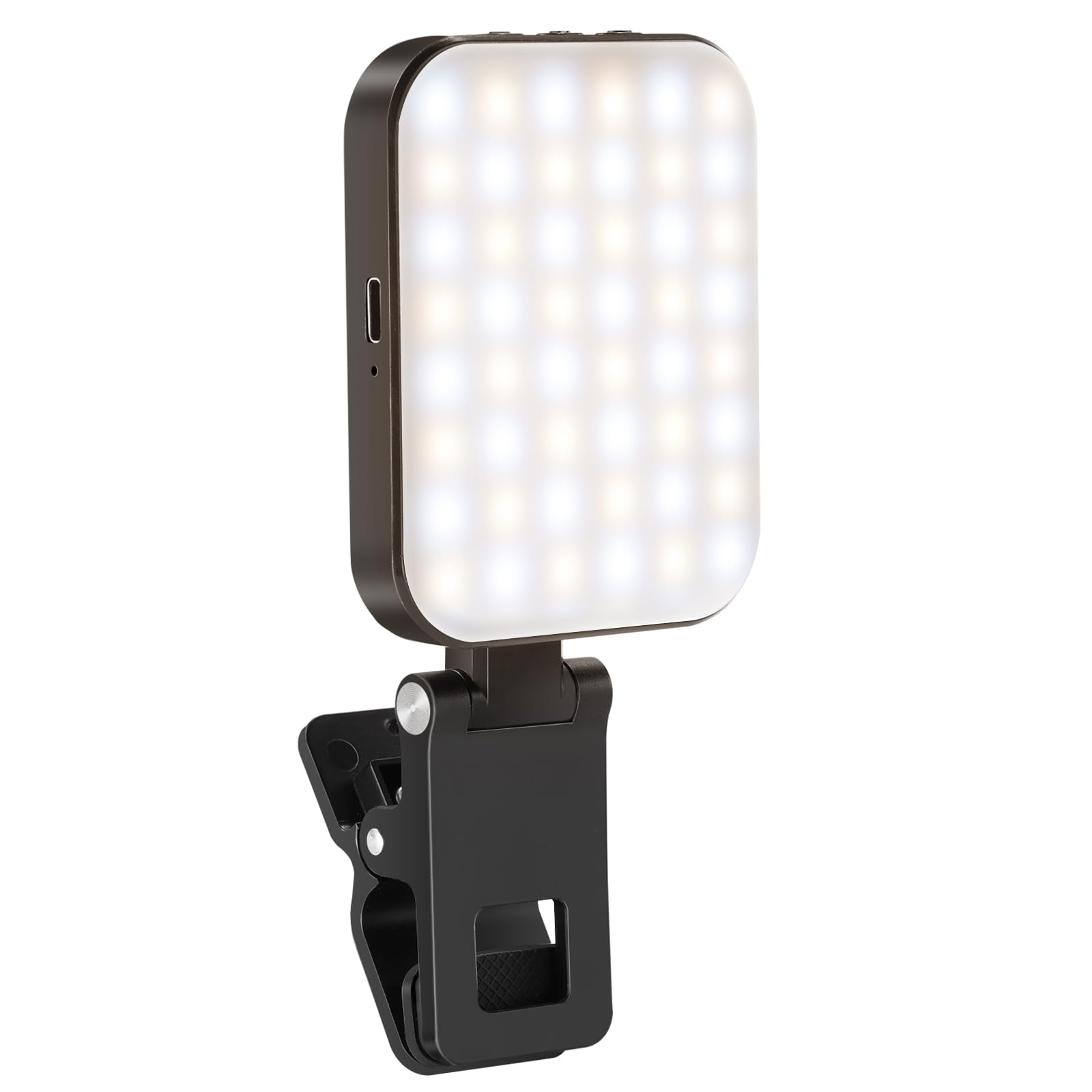 Portable LED light with a clip on a white background