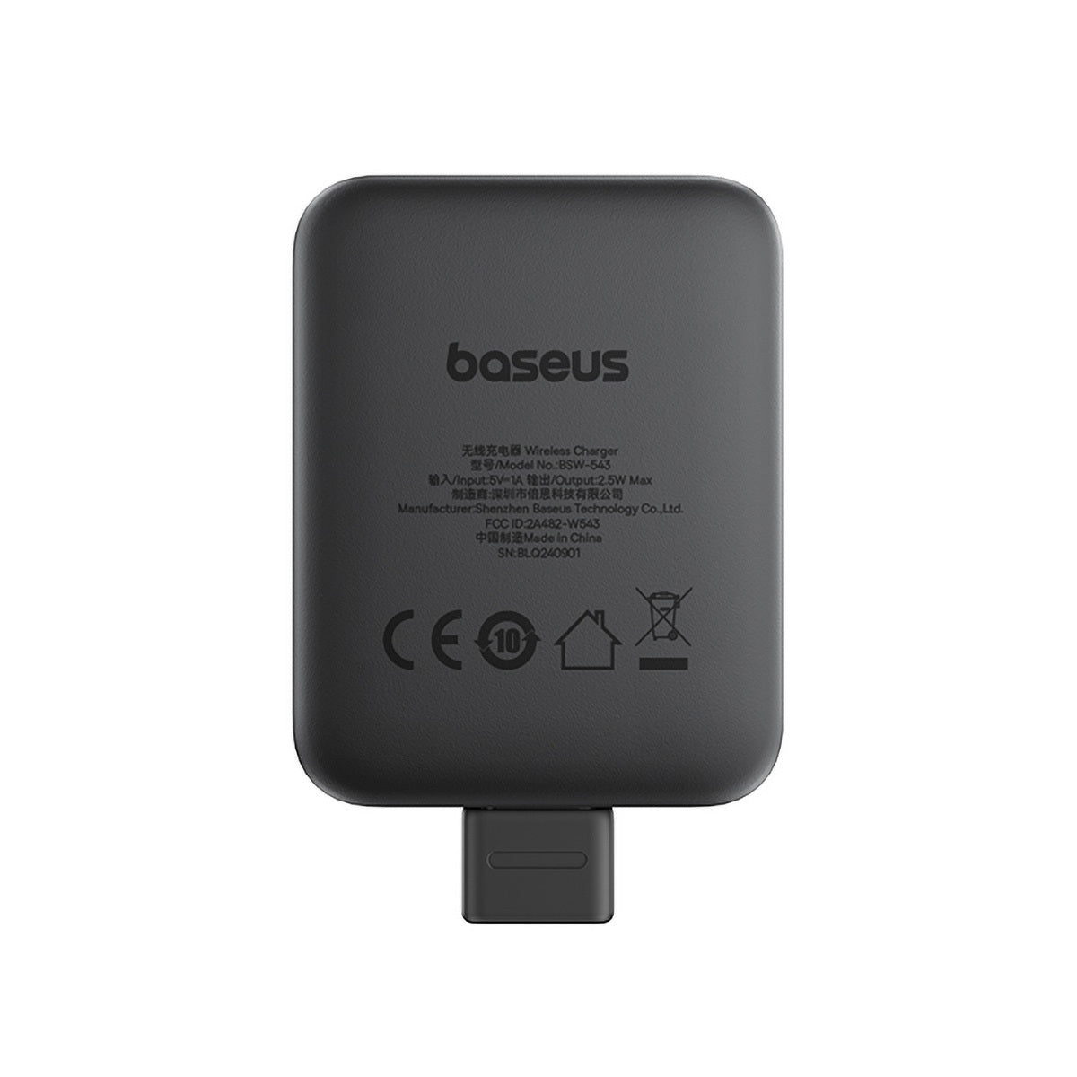 Black baseus wireless charger on a white background