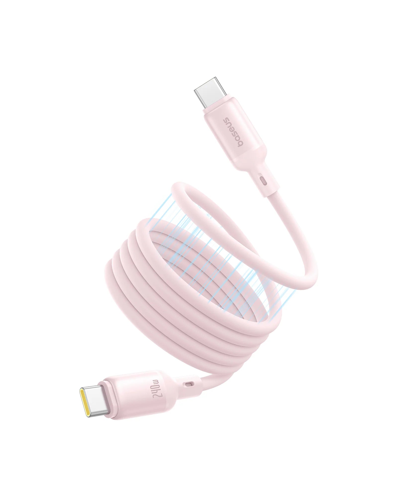 Pink USB-C cable on a white background