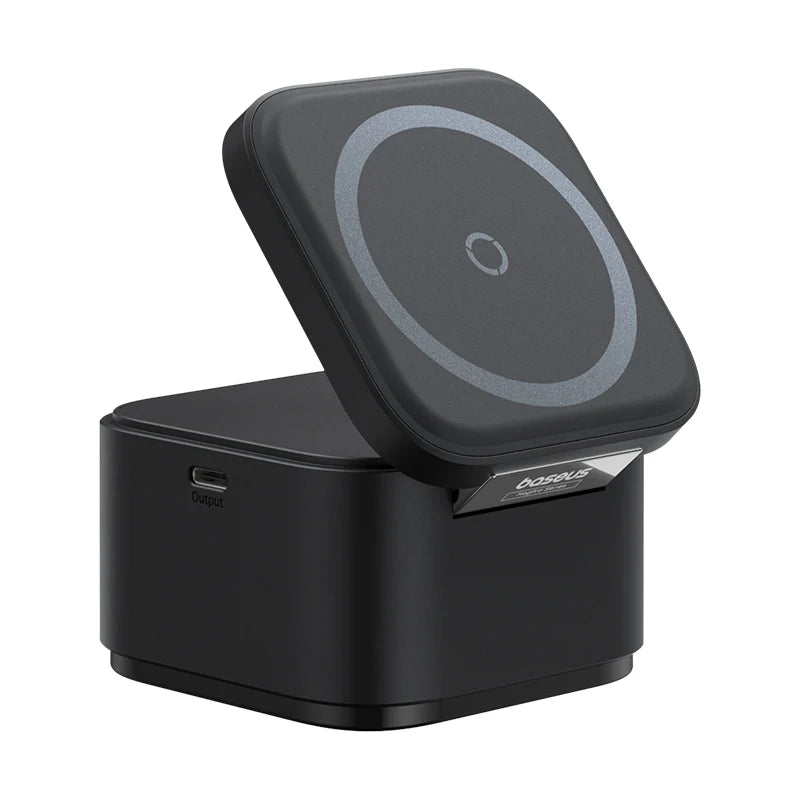 Black wireless charging pad with Bose logo on a white background