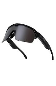 Black sunglasses with a reflective lens on a white background
