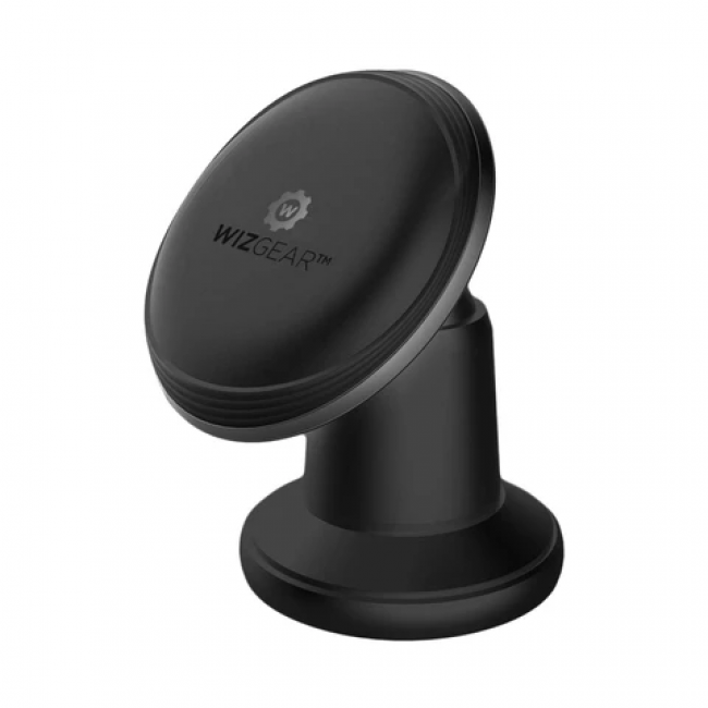 Black magnetic phone holder with WizGear branding on a white background