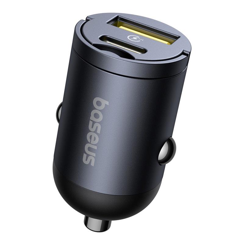 Baseus car charger with dual USB ports on a white background