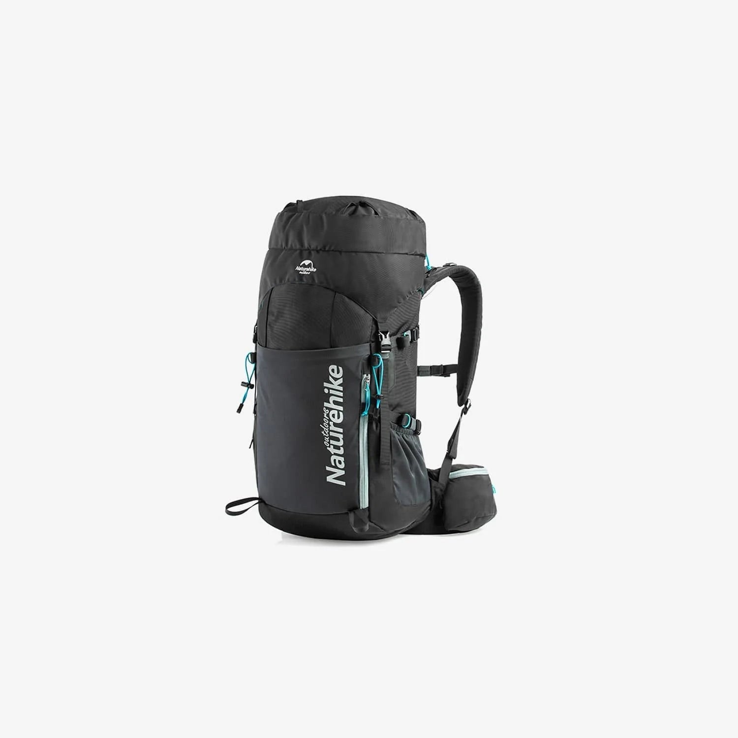 Black hiking backpack with 'Naturehike' branding on a white background