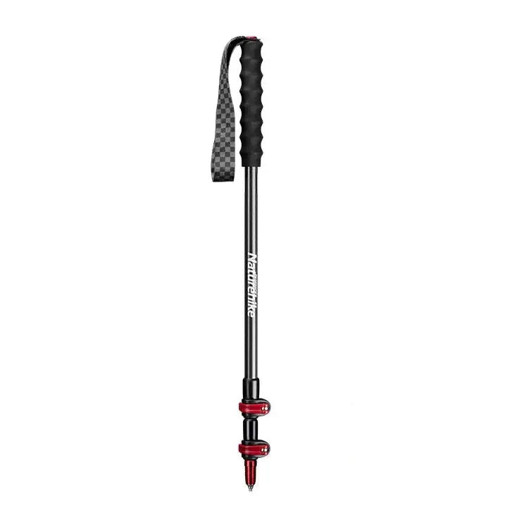 Black and red hiking pole on a white background