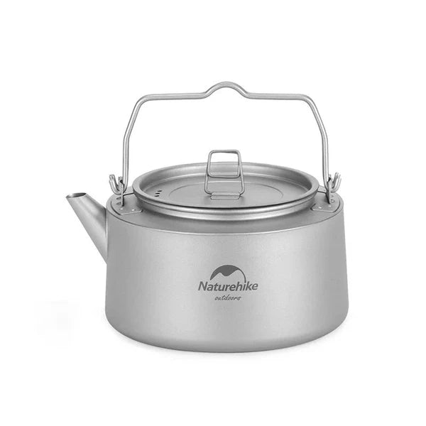 Stainless steel teapot with lid on a white background, featuring the Naturehike brand.