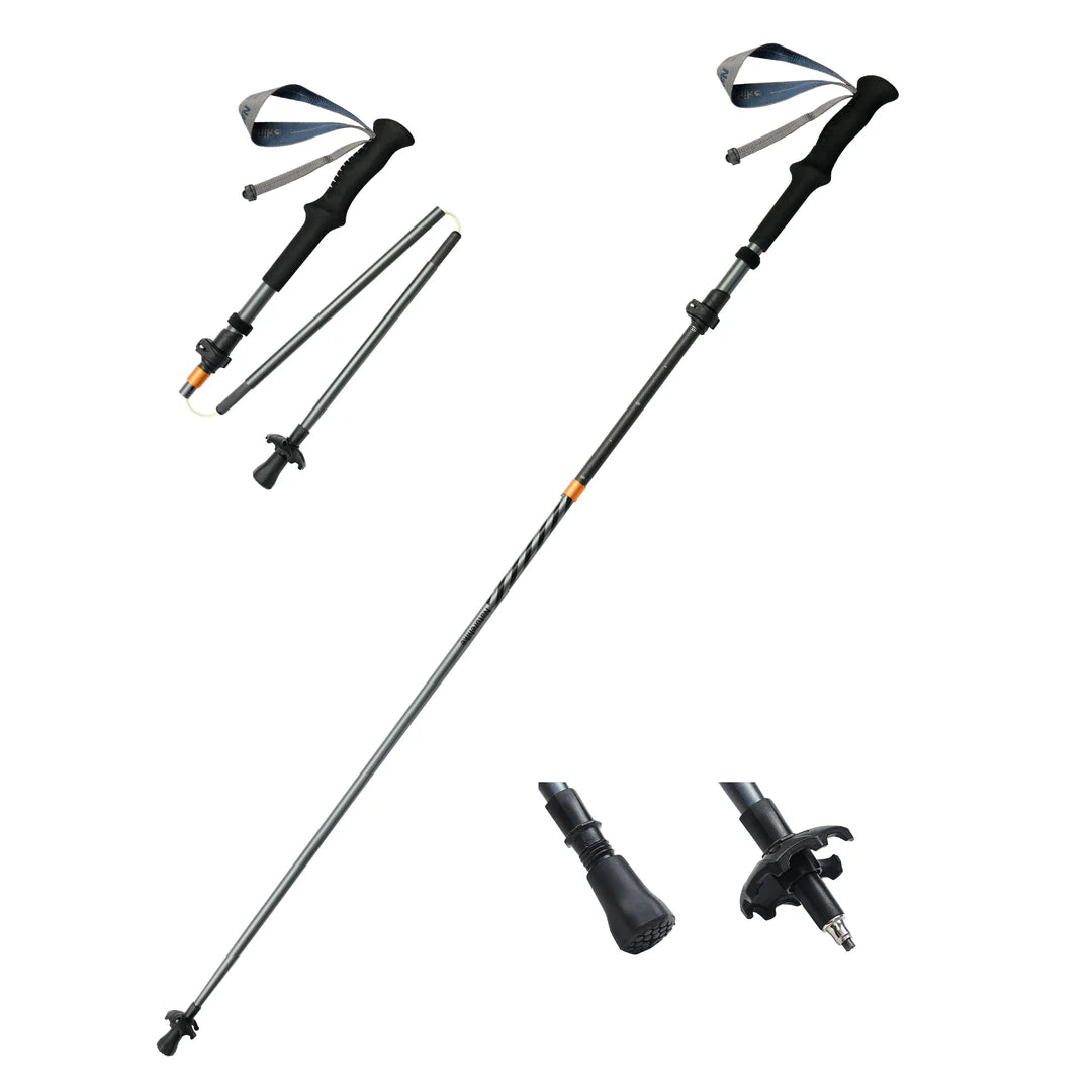 Set of adjustable hiking poles on a white background