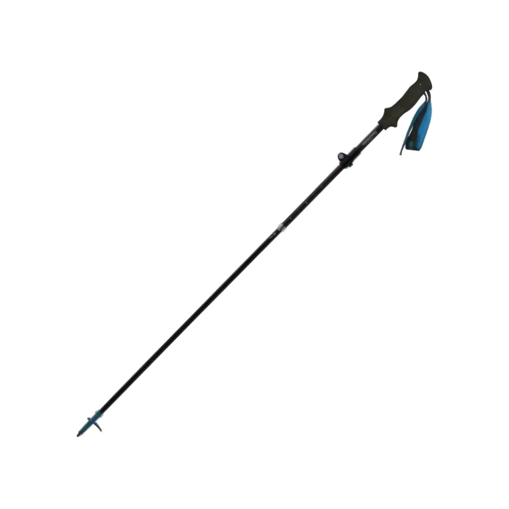 Black and blue hiking pole on a white background