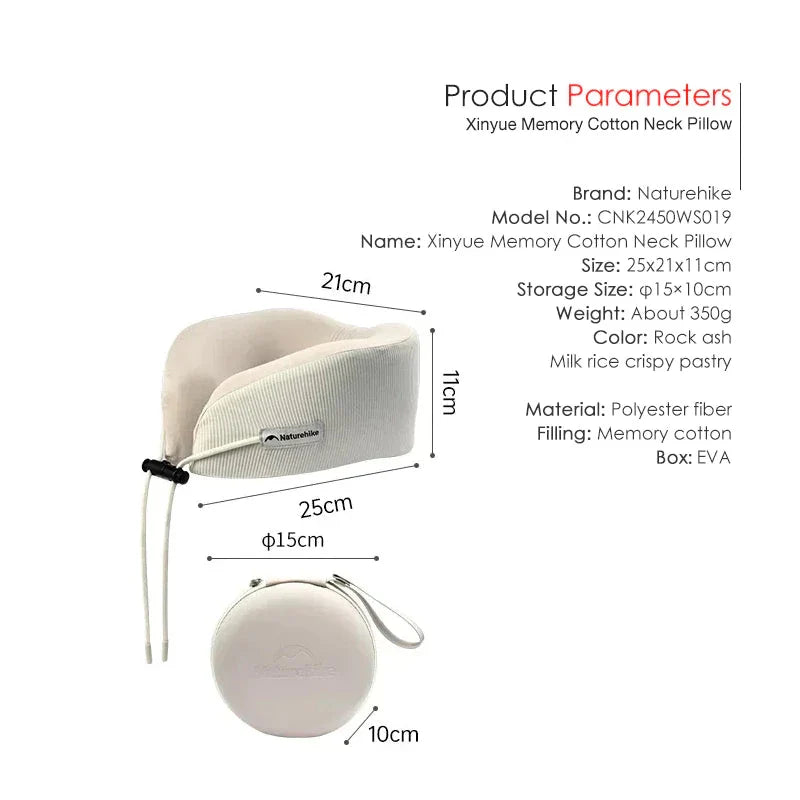 Xinyue Memory Cotton Neck Pillow with dimensions and product parameters on a white background