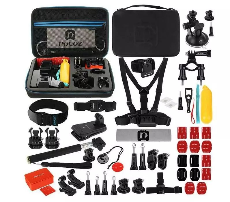 Puluz action camera accessories set with case on a white background