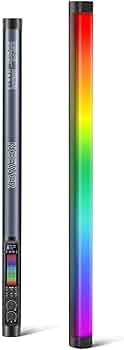 Two vertical light sticks with color gradient and brand name on a white background