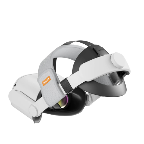 White and black virtual reality headset on a white background