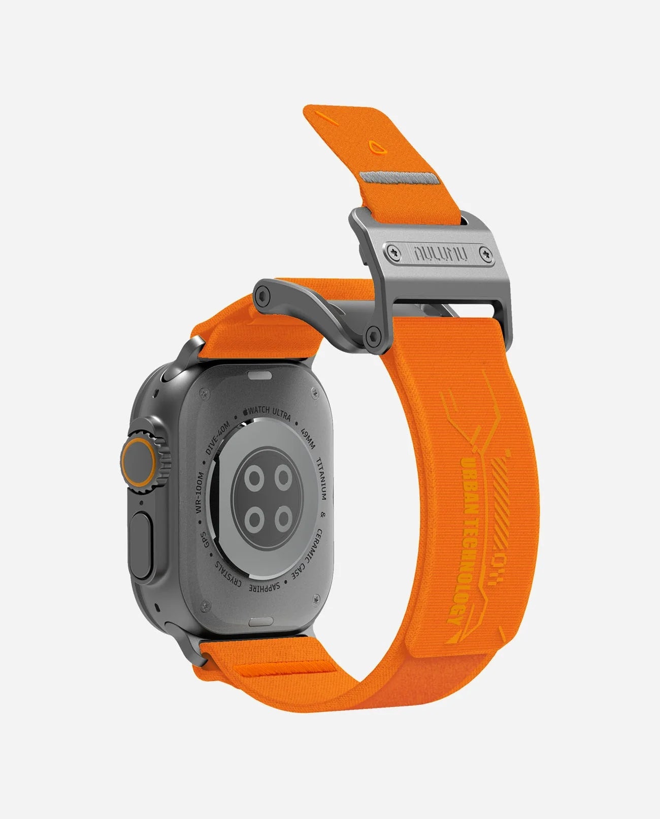 Smartwatch with an orange band on a white background