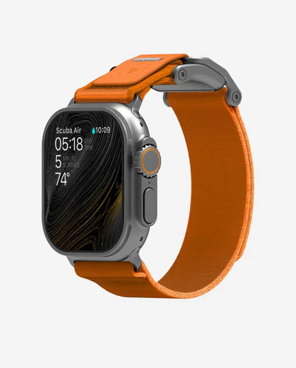 Smartwatch with an orange band on a white background