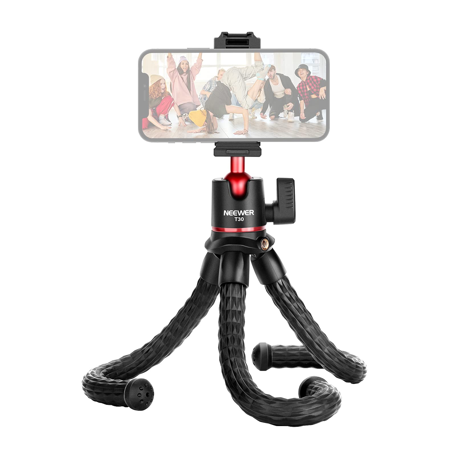 Neewer T30 phone holder with flexible tripod on a white background