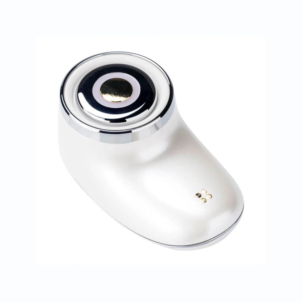White electronic device with a metallic top on a white background