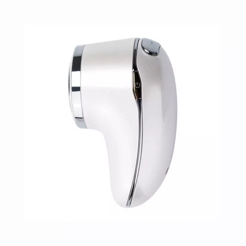 Chrome shower head on a white background