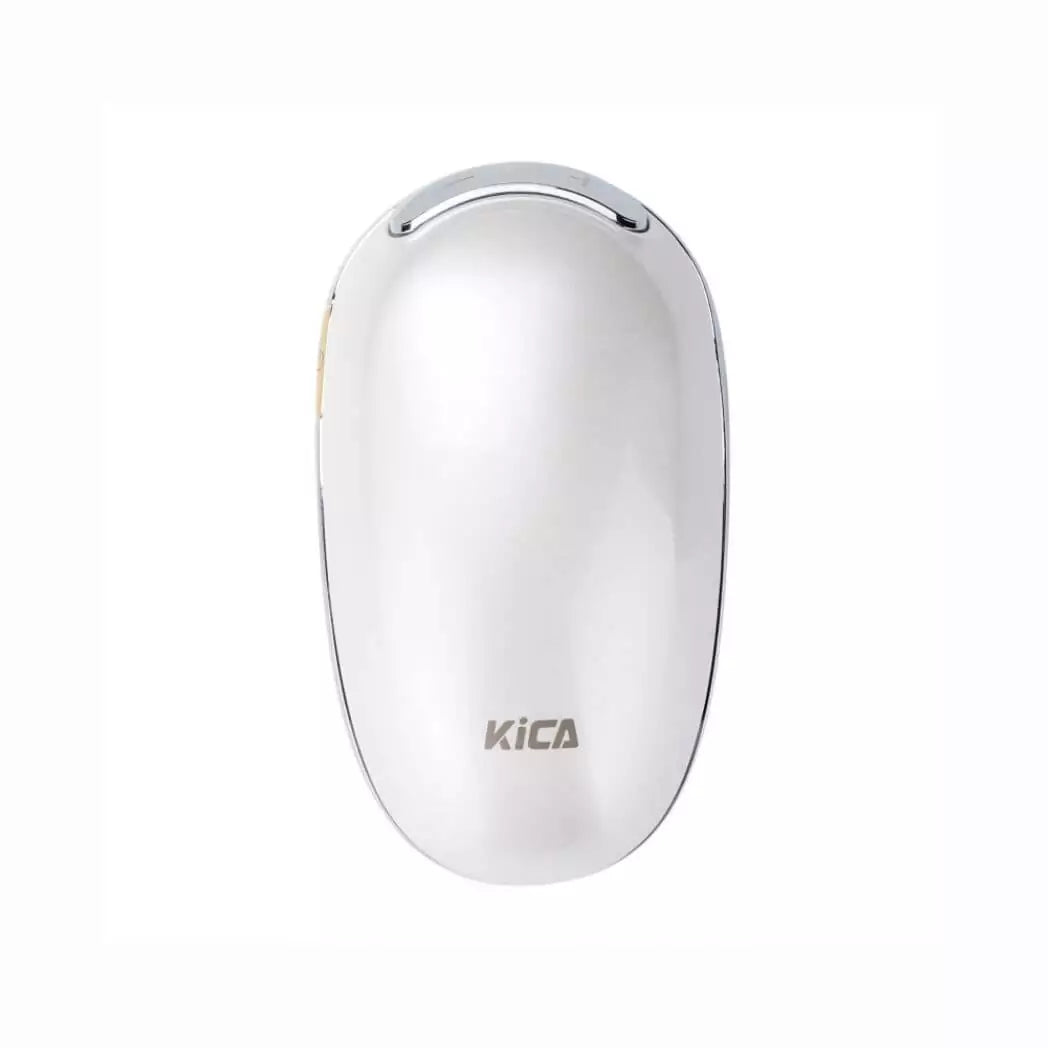 Silver electronic device with 'KICA' branding on a white background