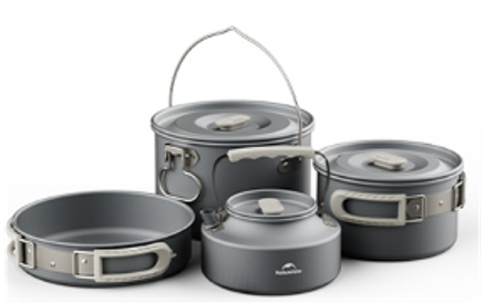 Naturehike Wild Trekkin Aluminium Alloy Pot Set - Dark Grey (4pcs)