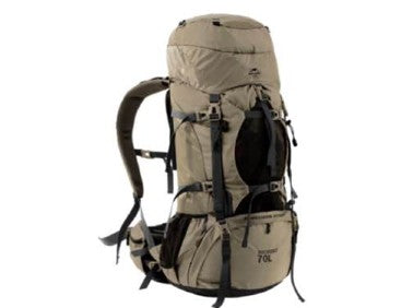 Beige hiking backpack on a white background