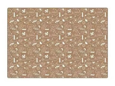 Patterned mat with various symbols on a beige background