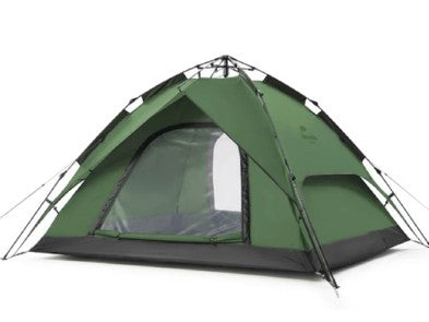 Green camping tent on a white background