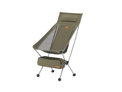 Green camping chair with carrying bag on a white background