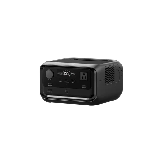 Black power station with digital display on a white background