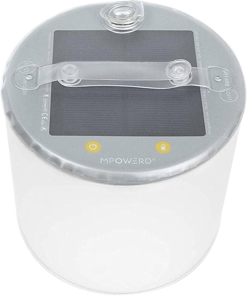 Solar-powered device with a visible brand logo on a white background