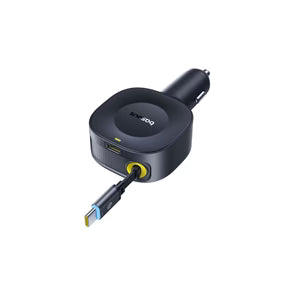 Car charger with USB-C cable on a white background