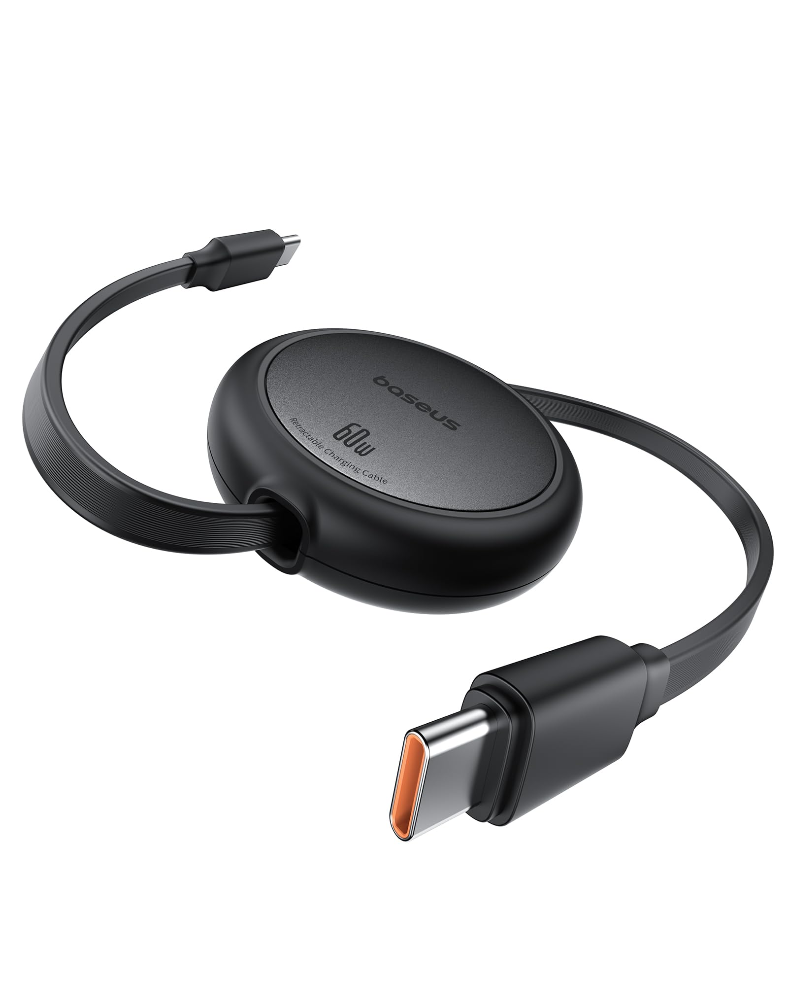 Black USB cable with circular connector on a white background