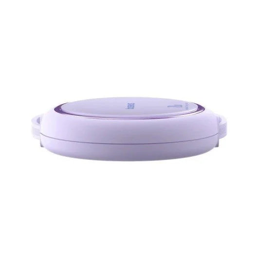 Round purple robot vacuum cleaner on a white background