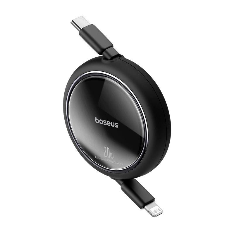 Retractable USB cable with 'baseus' branding on a white background