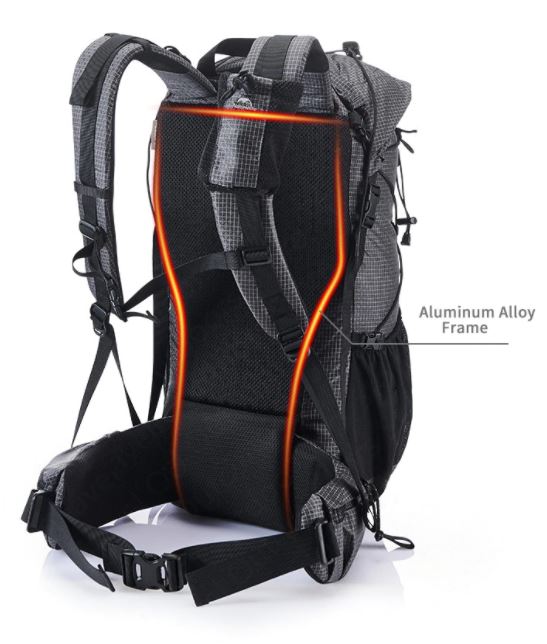 Black and gray backpack with orange accents on a white background
