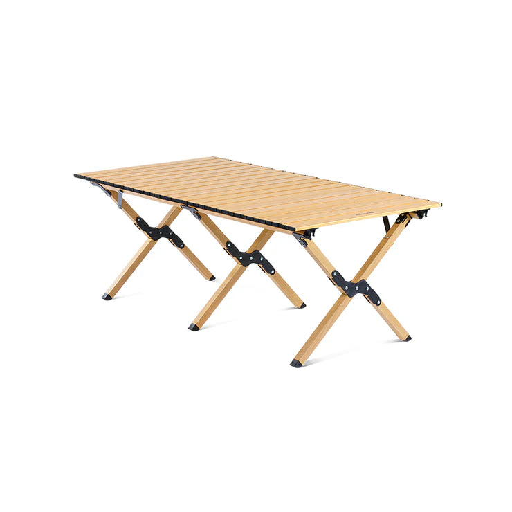 Wooden folding table on a white background